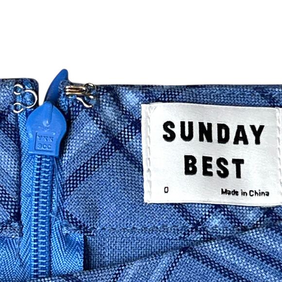 NWT Aritzia Sunday Best Olive Plaid Pleated Mini Skirt Blue Size 0 - Picture 5 of 7